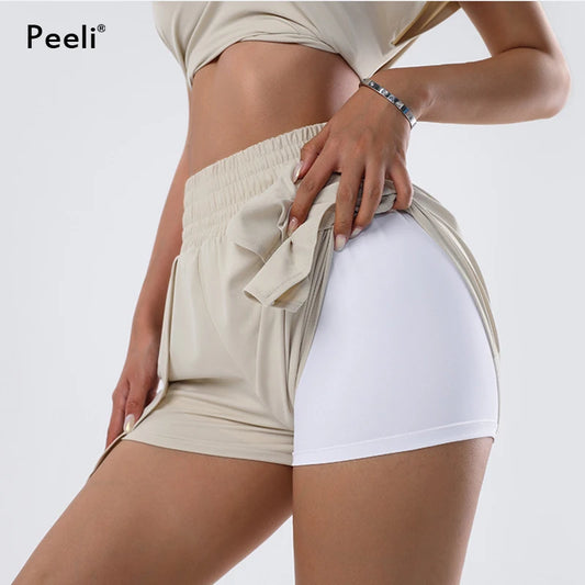 Peeli Spandex Sports Shorts with Phone Pockets