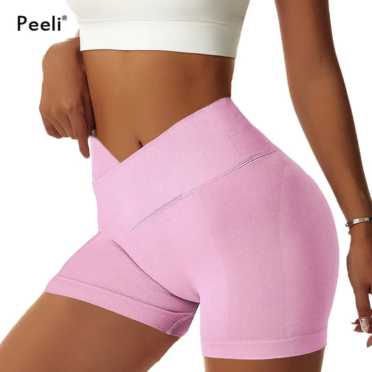 Peeli V-Cross Waist Seamless Scrunch Butt Shorts