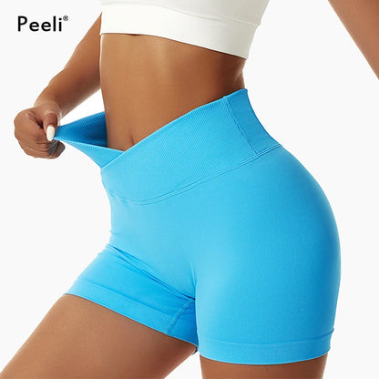 Peeli V-Cross Waist Scrunch Butt Yoga Shorts